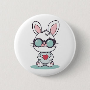 Niedlicher kleiner Bunny mit Brille Herzostentag Button