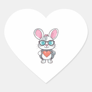 Niedlicher kleiner Bunny mit Brille Herzostentag Herz-Aufkleber