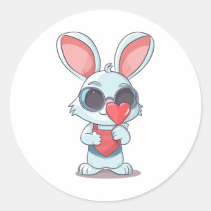 Niedlicher kleiner Bunny mit Brille Herzostentag Runder Aufkleber