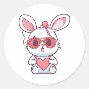 Niedlicher kleiner Bunny mit Brille Herzostentag Runder Aufkleber