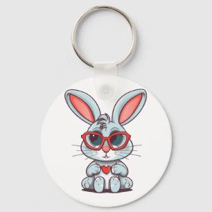 Niedlicher kleiner Bunny mit Brille Herzostentag Schlüsselanhänger