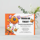 Niedlicher kleiner Cartoon Monster Kinder Hallowee Einladung (Stehend Vorderseite)