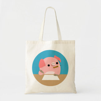 Niedlicher kleiner Cartoon Pig "Schriftblock"-Tasc Tragetasche