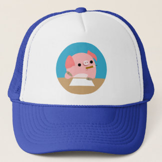 Niedlicher kleiner Cartoon Pig "Writer's Block" Hu Truckerkappe