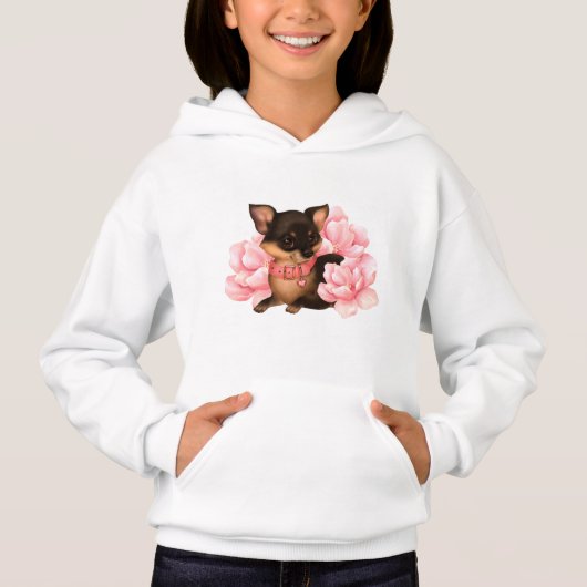 Niedlicher kleiner Chihuahua-Hund mit rosa Blume Hoodie (Vorderseite)