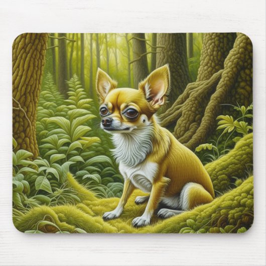 Niedlicher kleiner Chihuahua im Wald Mousepad (Vorne)