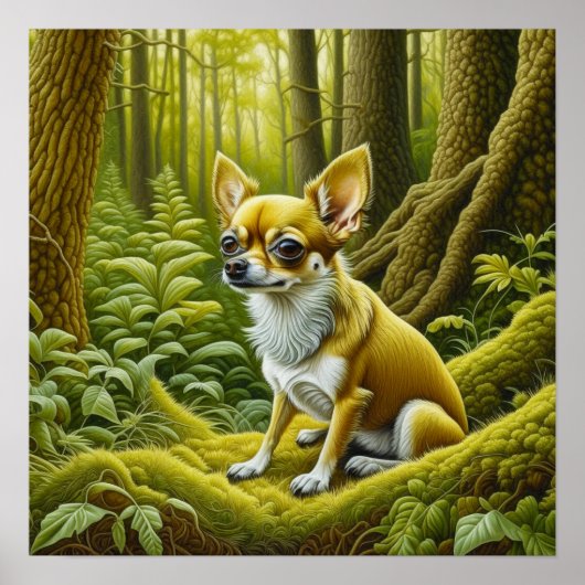 Niedlicher kleiner Chihuahua im Wald Poster (Vorne)