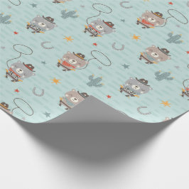 Niedlicher kleiner Cowboy Sheriff Bär auf blau Geschenkpapier