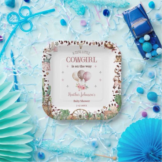 Niedlicher kleiner Cowgirl Western Watercolor Baby Pappteller (Party)
