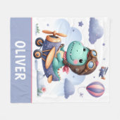 Niedlicher kleiner Dinosaurier mit Lila Flugzeug Fleecedecke (Vorderseite (Horizontal))