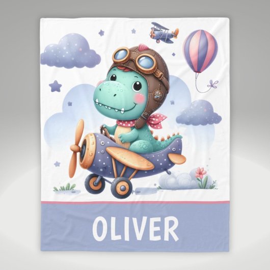 Niedlicher kleiner Dinosaurier mit Lila Flugzeug Fleecedecke