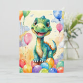 Niedlicher kleiner Dinosaurier mit viel farbenfroh Einladung (Stehend Vorderseite)