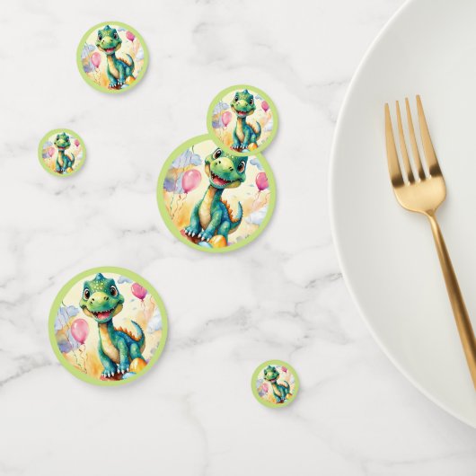 Niedlicher kleiner Dinosaurier mit viel farbenfroh Konfetti (Gruppe)