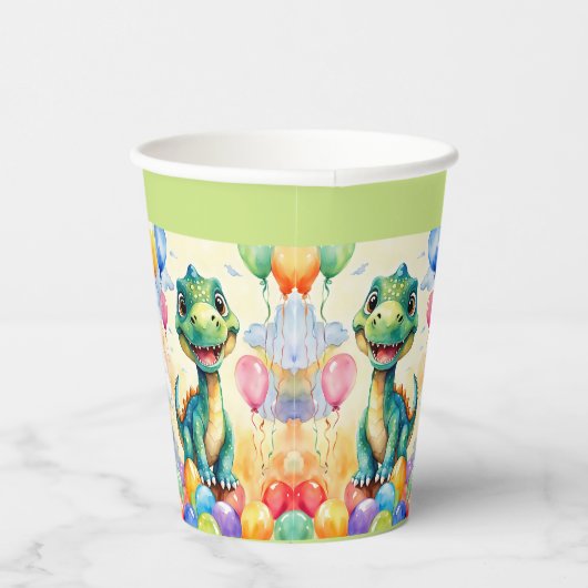 Niedlicher kleiner Dinosaurier mit viel farbenfroh Pappbecher (Rechts)