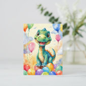 Niedlicher kleiner Dinosaurier mit viel farbenfroh Postkarte (Stehend Vorderseite)