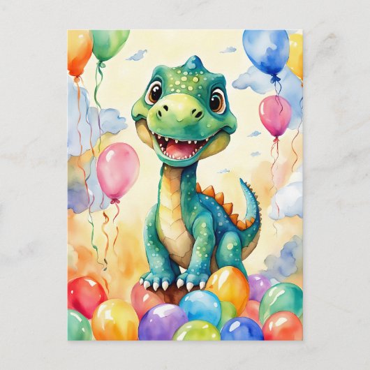 Niedlicher kleiner Dinosaurier mit viel farbenfroh Postkarte (Vorderseite)