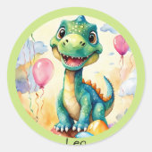 Niedlicher kleiner Dinosaurier mit viel farbenfroh Runder Aufkleber (Vorderseite)