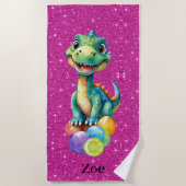 Niedlicher kleiner Dinosaurier mit viel farbenfroh Strandtuch (Vorderseite)