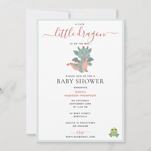 Niedlicher Kleiner Drache auf dem Weg Babydusche Einladung (Vorderseite)
