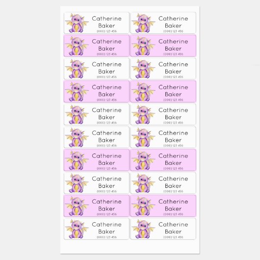 Niedlicher Kleiner Drache Kinder nennen Labels Etiketten (Blatt)
