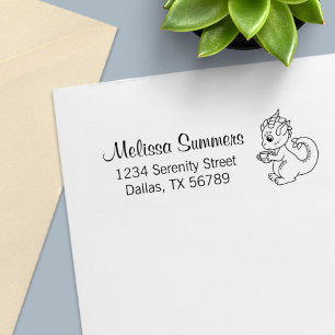 Niedlicher Kleiner Drache mit einer Teacup-Adresse Permastempel