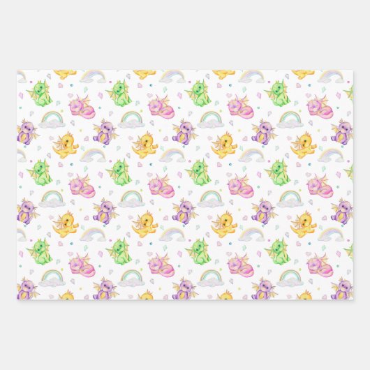 Niedlicher Kleiner Drache - Schleifpapier Geschenkpapier Set (Vorderseite)