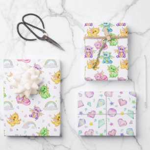 Niedlicher Kleiner Drache - Schleifpapier Geschenkpapier Set