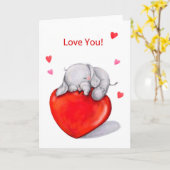 Niedlicher kleiner Elefant am großen Hörer, Liebe, Karte (Gelbe Blume)
