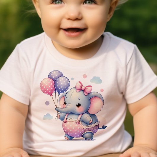 Niedlicher Kleiner Elefant Holding Balloons Geburt Baby T-shirt
