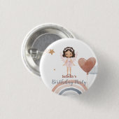 Niedlicher Kleiner Engel afro Girls Balloon Geburt Button (Vorne & Hinten)