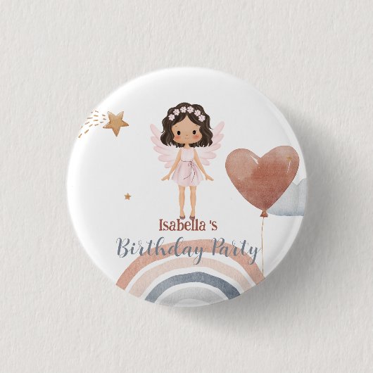 Niedlicher Kleiner Engel afro Girls Balloon Geburt Button (Vorderseite)