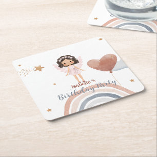 Niedlicher Kleiner Engel afro Girls Balloon Geburt Rechteckiger Pappuntersetzer
