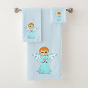 Niedlicher Kleiner Engel auf Light Blue Badhandtuch Set