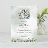 Niedlicher kleiner Engel mit Band Blesses Taufe Einladung (Stehend Vorderseite)