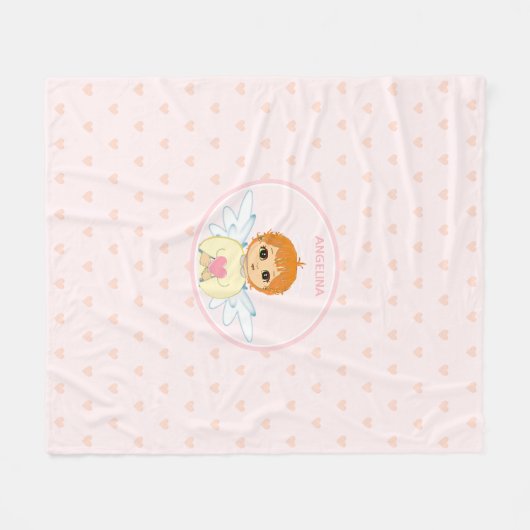 Niedlicher Kleiner Engel mit Herzmuster auf hellro Fleecedecke (Vorderseite (Horizontal))