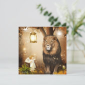 Niedlicher Kleiner Engel mit Löwenkarte (Stehend Vorderseite)