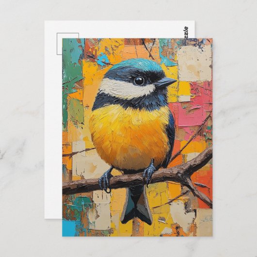 Niedlicher kleiner, farbiger Vogel am Zweig Postkarte (Vorne/Hinten)
