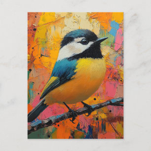 Niedlicher kleiner, farbiger Vogel am Zweig Postkarte