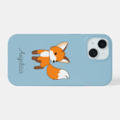 Niedlicher kleiner Fox auf blau iPhone 15 Hülle (Rückseite (Horizontal))