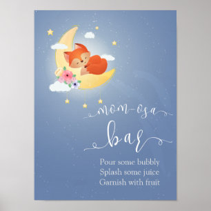 Niedlicher kleiner Fuchs auf der Mond-MOMOSA-Bar Poster