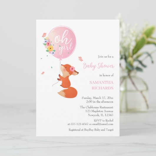 Niedlicher kleiner Fuchs mit Ballon Einladung (Stehend Vorderseite)