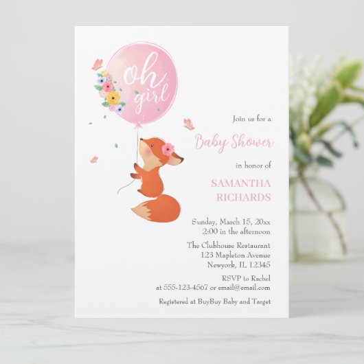 Niedlicher kleiner Fuchs mit Ballon-Einladung Einladung (Stehend Vorderseite)