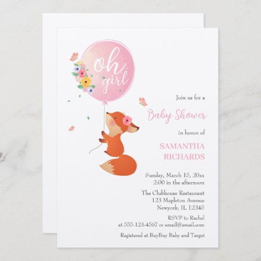 Niedlicher kleiner Fuchs mit Ballon-Einladung Einladung (Vorne/Hinten)