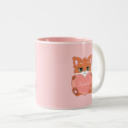 Niedlicher Kleiner Fuchs mit einem Herz auf Rosa Zweifarbige Tasse (VorderseiteRechts)