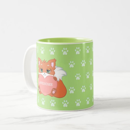 Niedlicher Kleiner Fuchs mit Herz- und Paw-Muster Zweifarbige Tasse (Vorderseite Links)