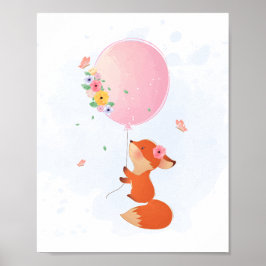 Niedlicher kleiner Fuchs mit rosa Ballon Poster