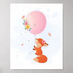 Niedlicher kleiner Fuchs mit rosa Ballon Poster