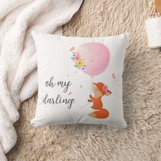 niedlicher kleiner Fuchs mit rosa Blumenballon Kissen (Decke)