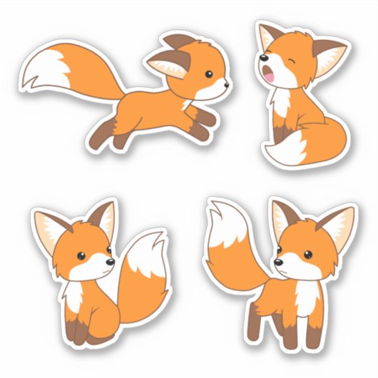 Niedlicher kleiner Fuchs, Set von 4 Aufkleber (Vorderseite)
