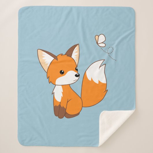 Niedlicher kleiner Fuchs sieht Schmetterling auf b Sherpadecke (Vorderseite)